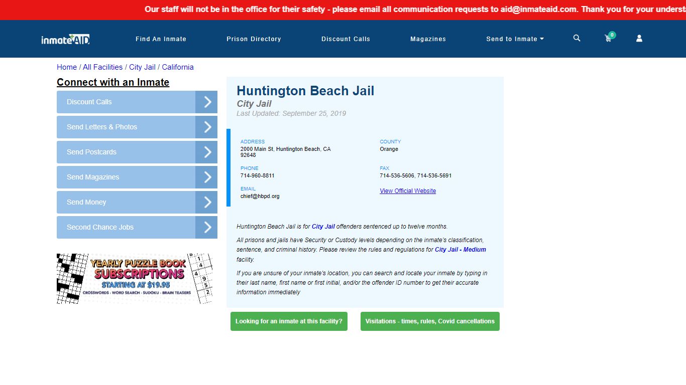 Huntington Beach Jail | Inmate Locator