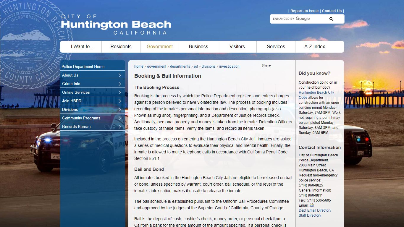 City of Huntington Beach, CA - Booking & Bail information